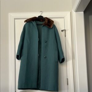 Vintage jacket fur top, satin lined, wool, heavy duty great statement piece